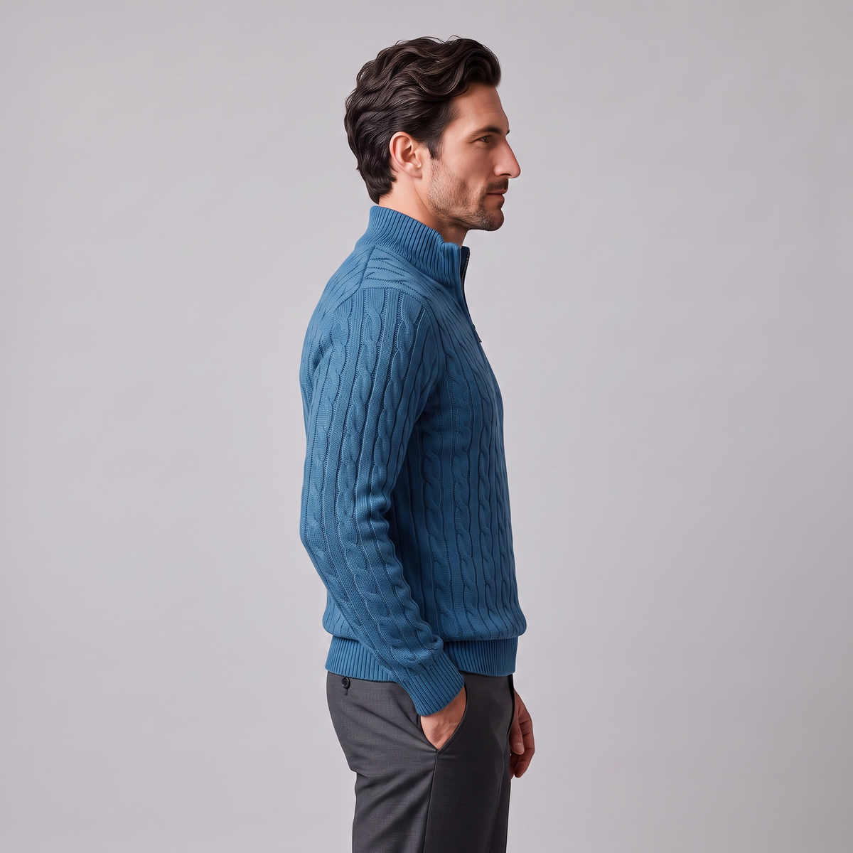 Men's Cable Knit Half-Zip Sweater Textured Knit Long Sleeve Pullover Casual Everyday