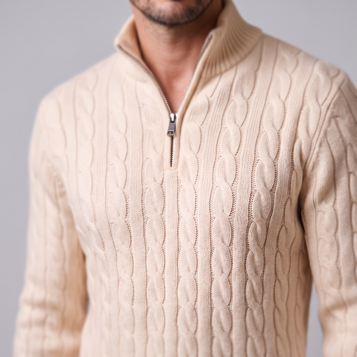 Men's Cable Knit Half-Zip Sweater Textured Knit Long Sleeve Pullover Casual Everyday
