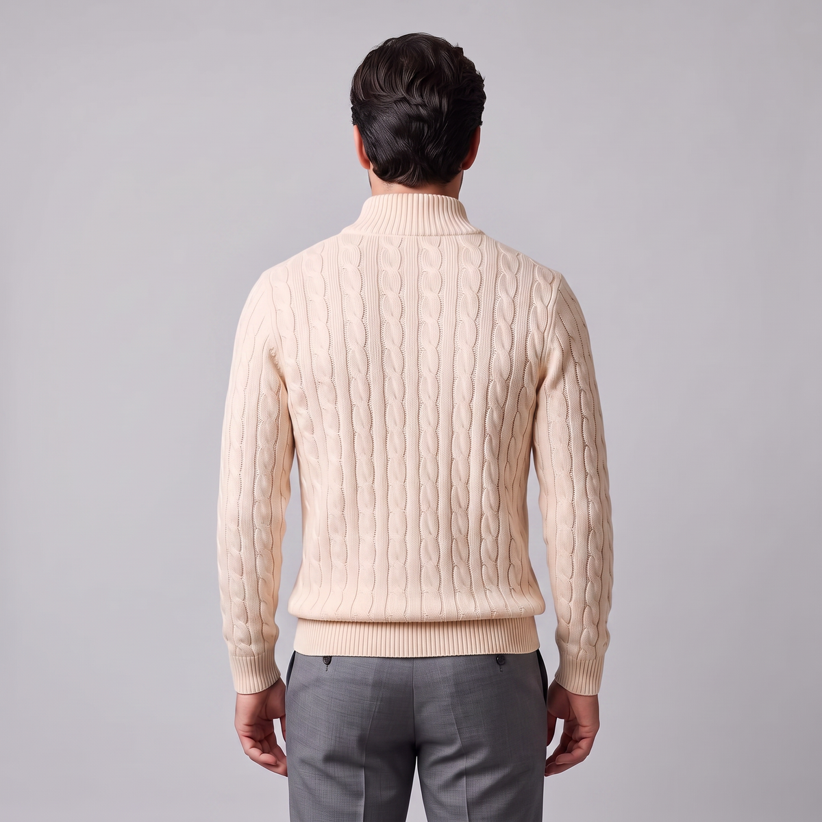 Men's Cable Knit Half-Zip Sweater Textured Knit Long Sleeve Pullover Casual Everyday