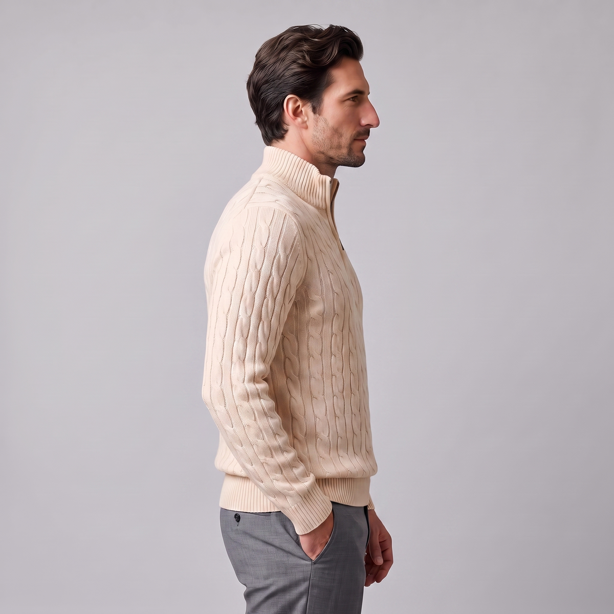 Men's Cable Knit Half-Zip Sweater Textured Knit Long Sleeve Pullover Casual Everyday