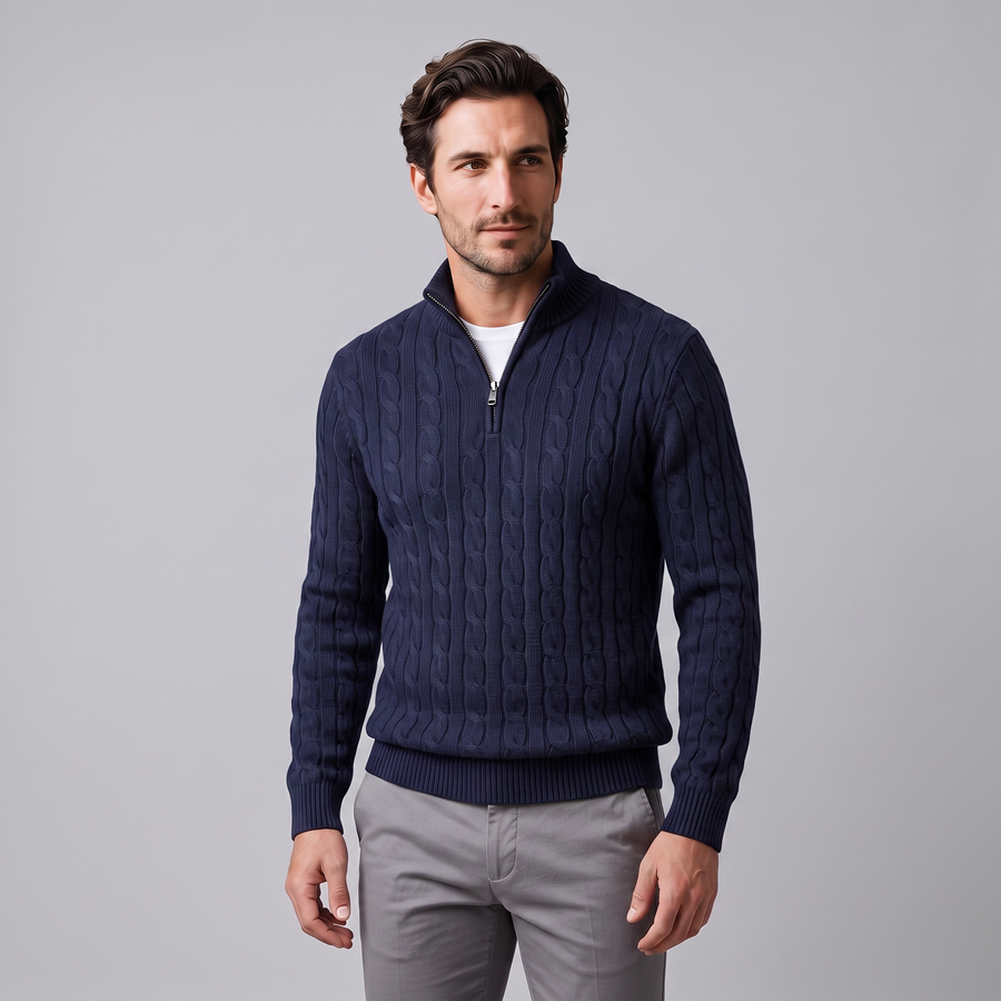 Men's Cable Knit Half-Zip Sweater Textured Knit Long Sleeve Pullover Casual Everyday