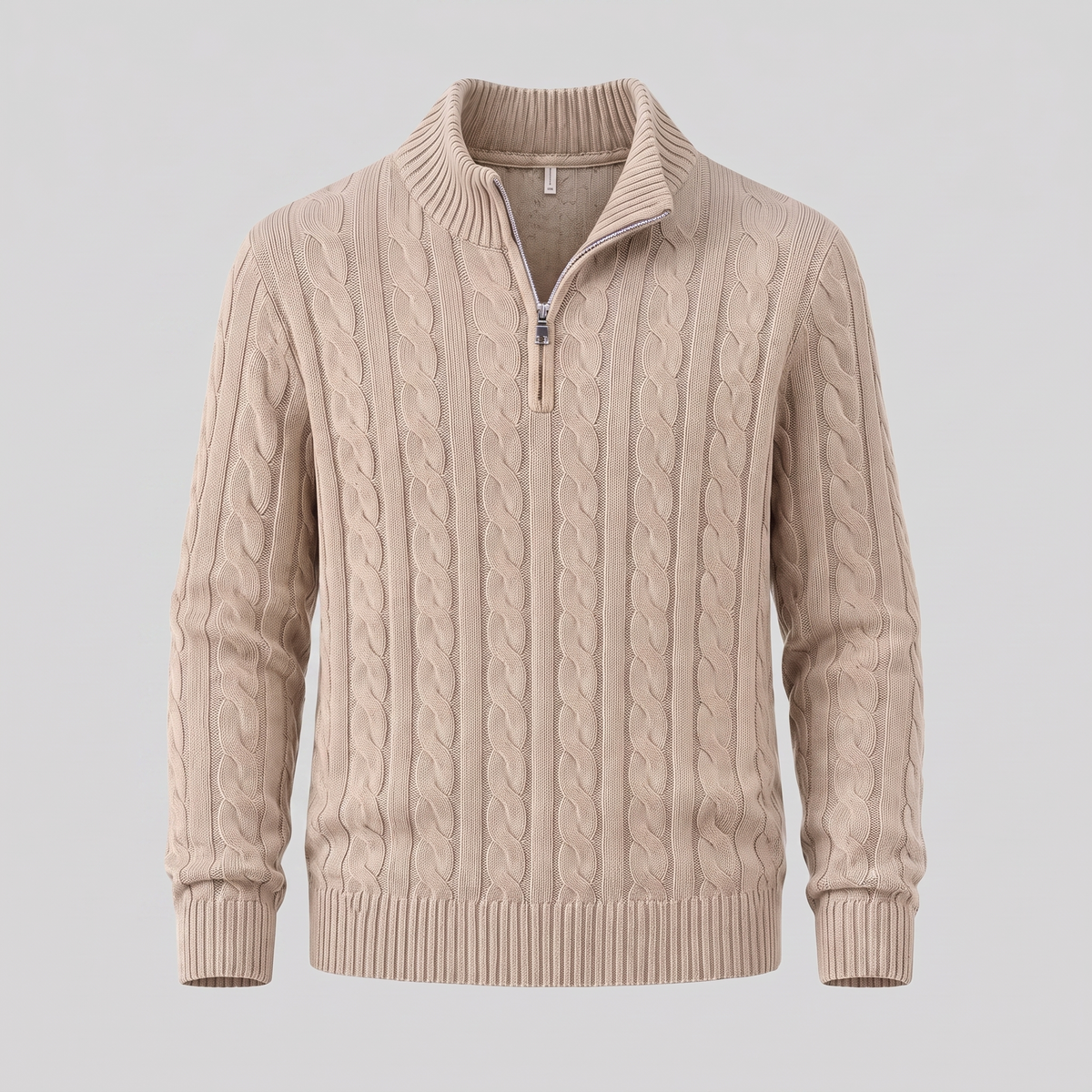 Men's Cable Knit Half-Zip Sweater Textured Knit Long Sleeve Pullover Casual Everyday