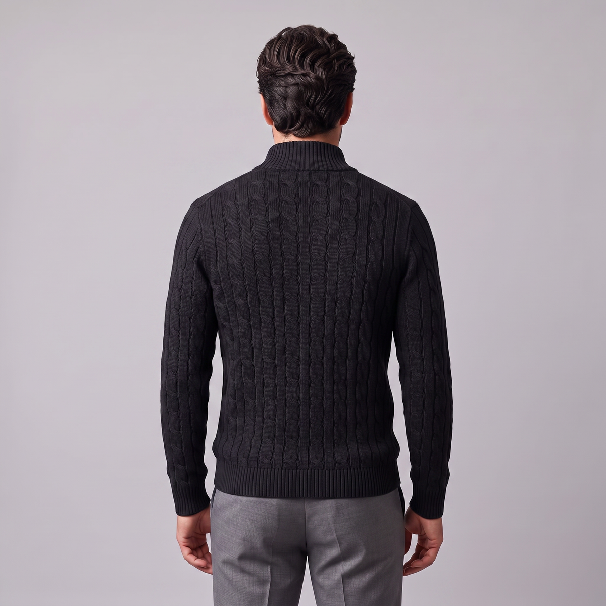 Men's Cable Knit Half-Zip Sweater Textured Knit Long Sleeve Pullover Casual Everyday