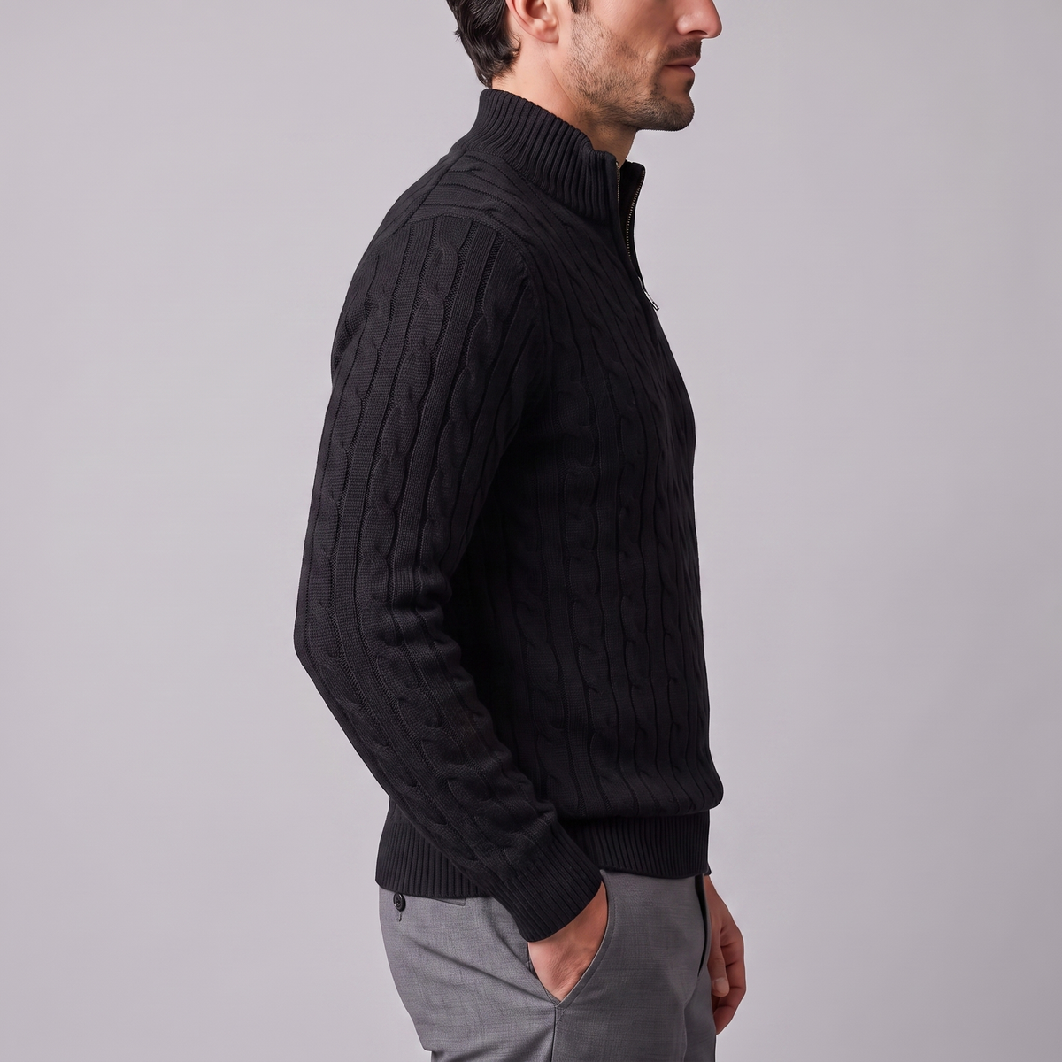 Men's Cable Knit Half-Zip Sweater Textured Knit Long Sleeve Pullover Casual Everyday