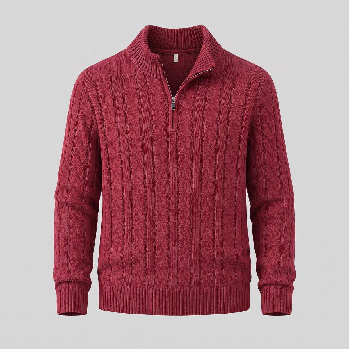 Men's Cable Knit Half-Zip Sweater Textured Knit Long Sleeve Pullover Casual Everyday