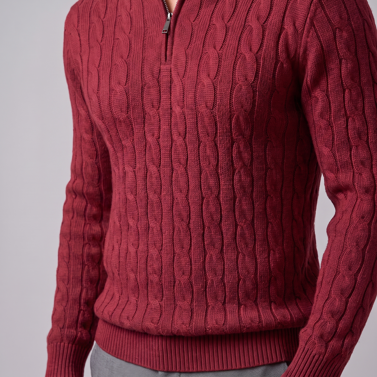 Men's Cable Knit Half-Zip Sweater Textured Knit Long Sleeve Pullover Casual Everyday