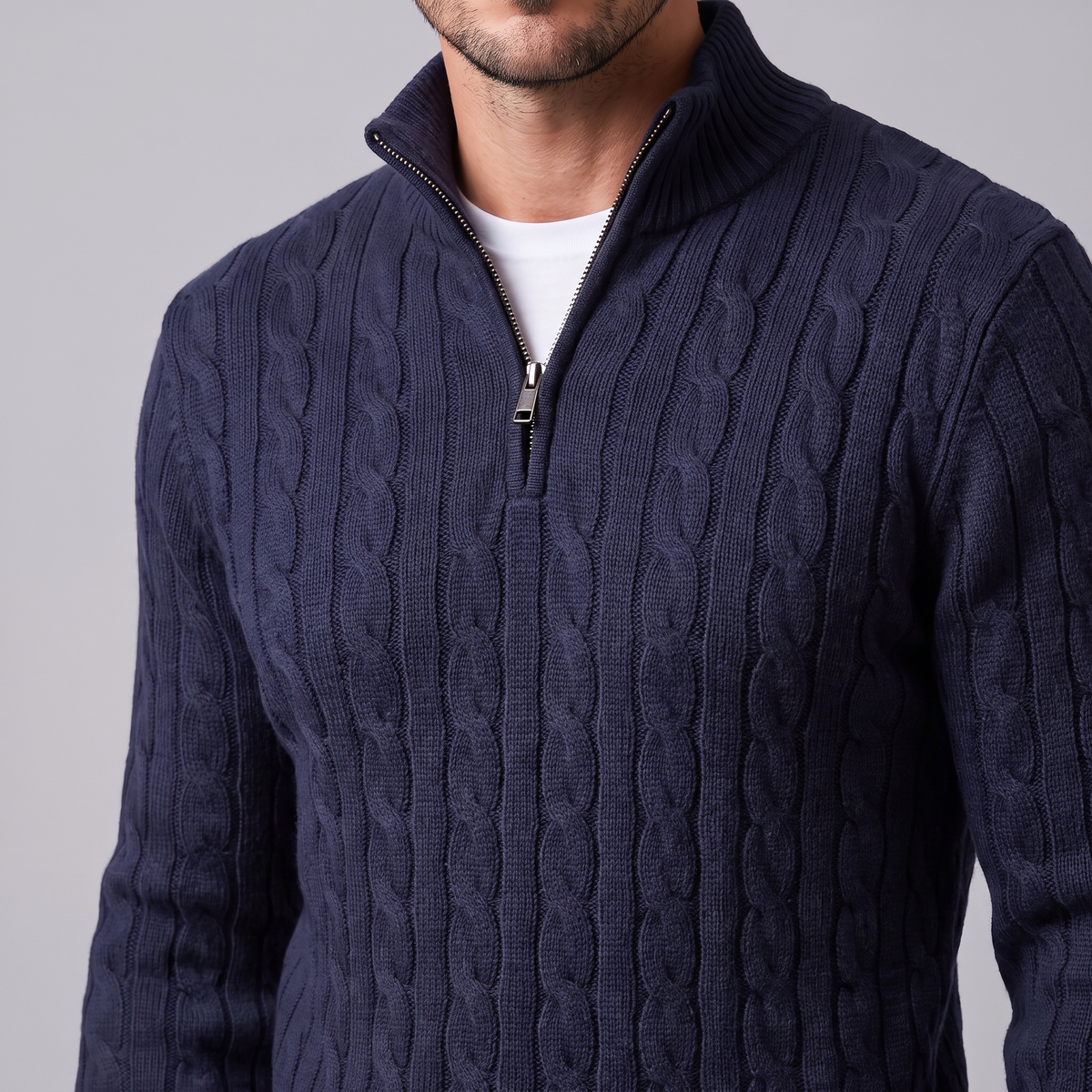 Men's Cable Knit Half-Zip Sweater Textured Knit Long Sleeve Pullover Casual Everyday