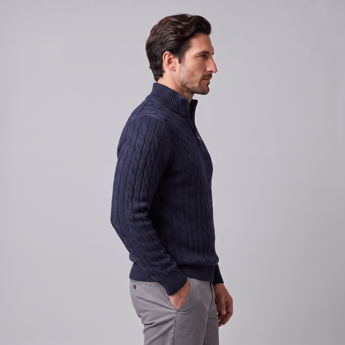 Men's Cable Knit Half-Zip Sweater Textured Knit Long Sleeve Pullover Casual Everyday