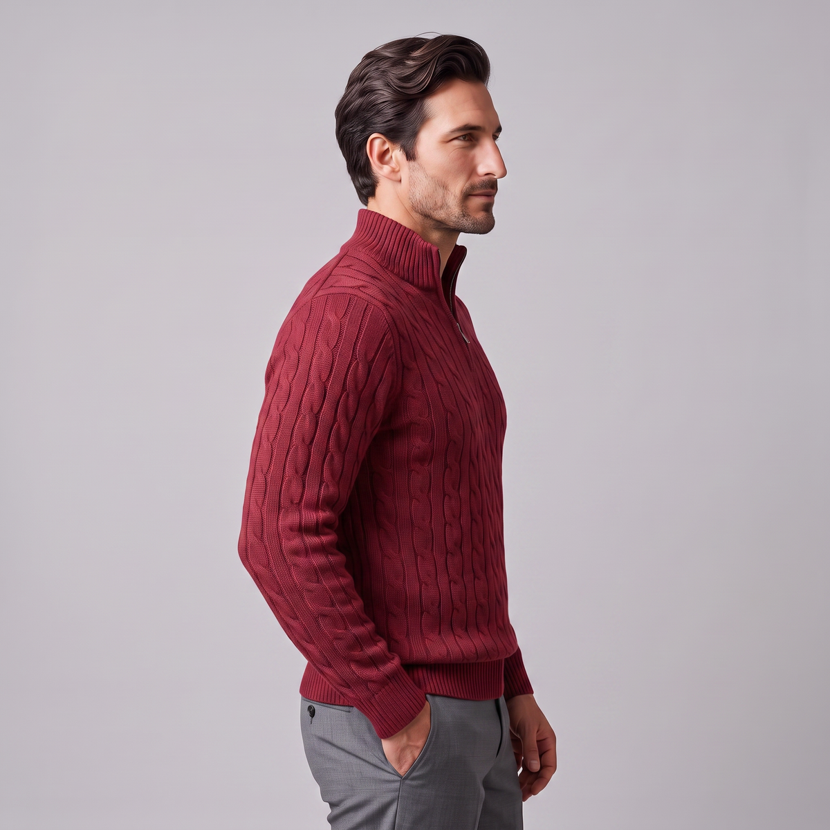 Men's Cable Knit Half-Zip Sweater Textured Knit Long Sleeve Pullover Casual Everyday