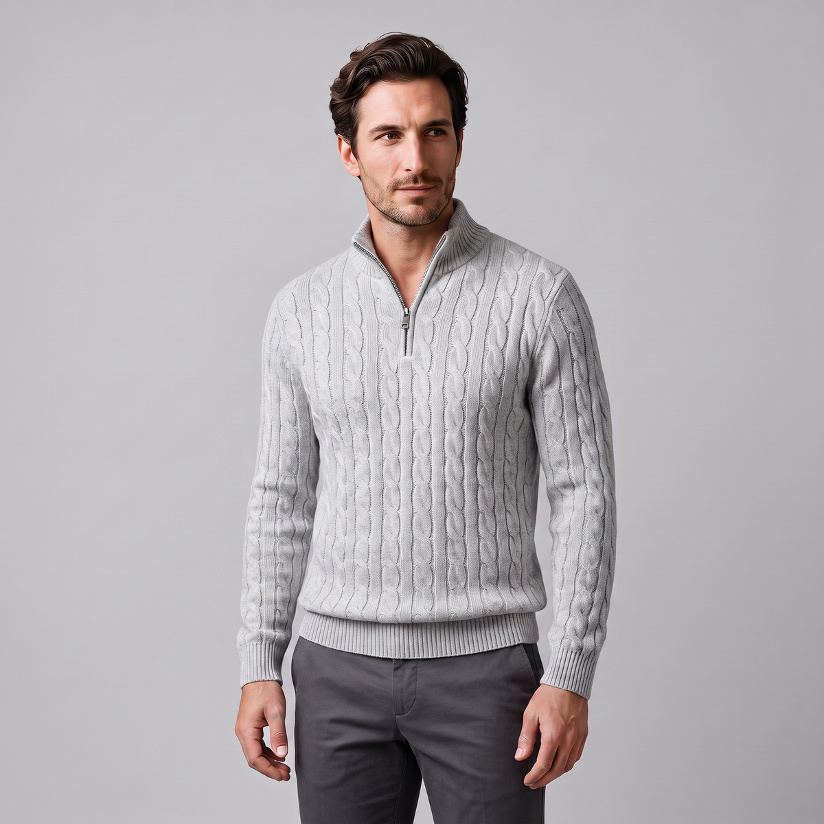 Men's Cable Knit Half-Zip Sweater Textured Knit Long Sleeve Pullover Casual Everyday