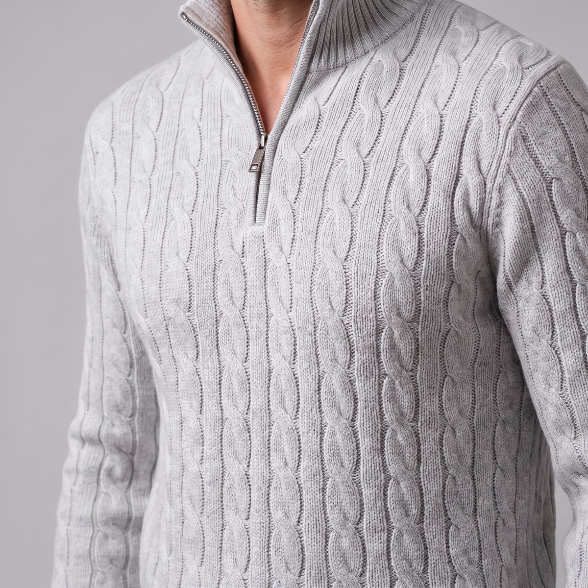 Men's Cable Knit Half-Zip Sweater Textured Knit Long Sleeve Pullover Casual Everyday