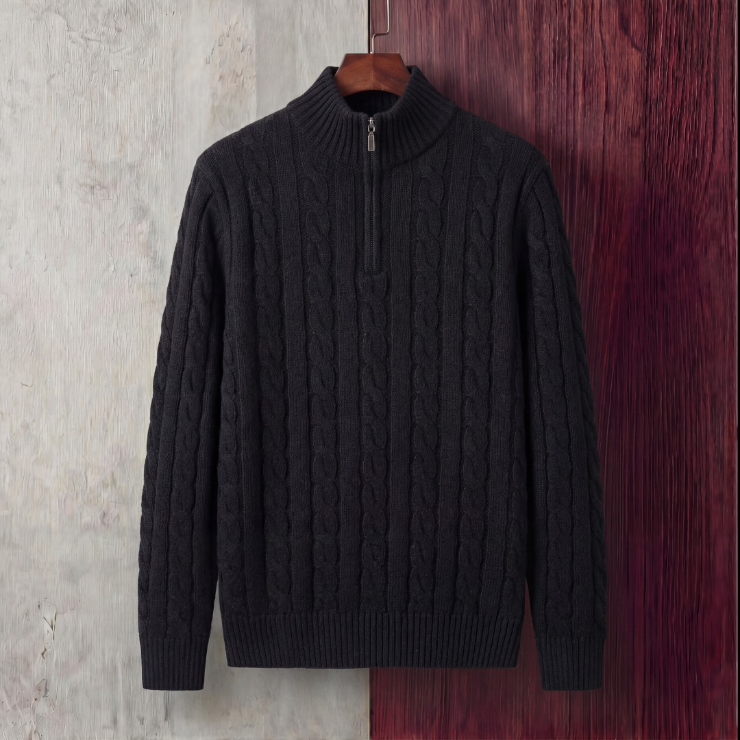 Men's Cable Knit Sweater Quarter Zip Long Sleeve Casual Layering