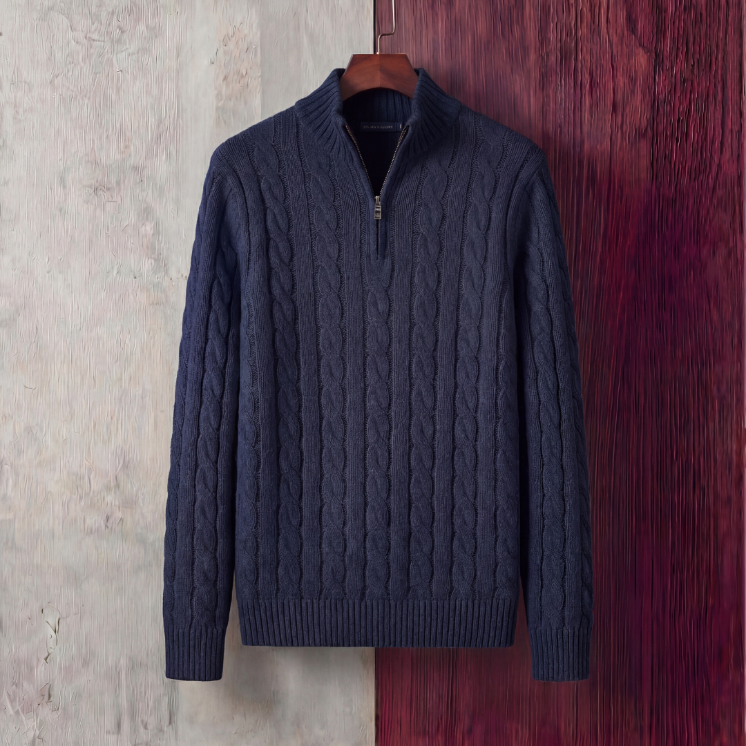 Men's Cable Knit Sweater Quarter Zip Long Sleeve Casual Layering