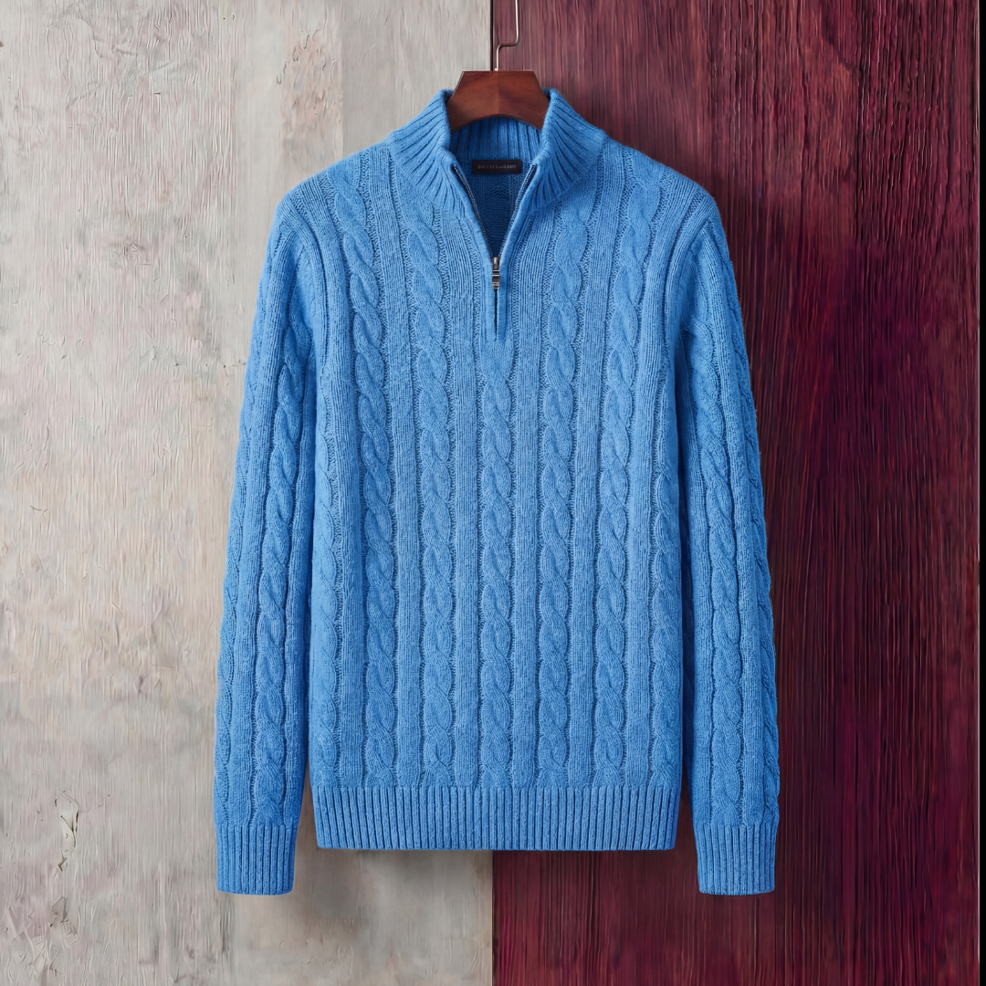 Men's Cable Knit Sweater Quarter Zip Long Sleeve Casual Layering
