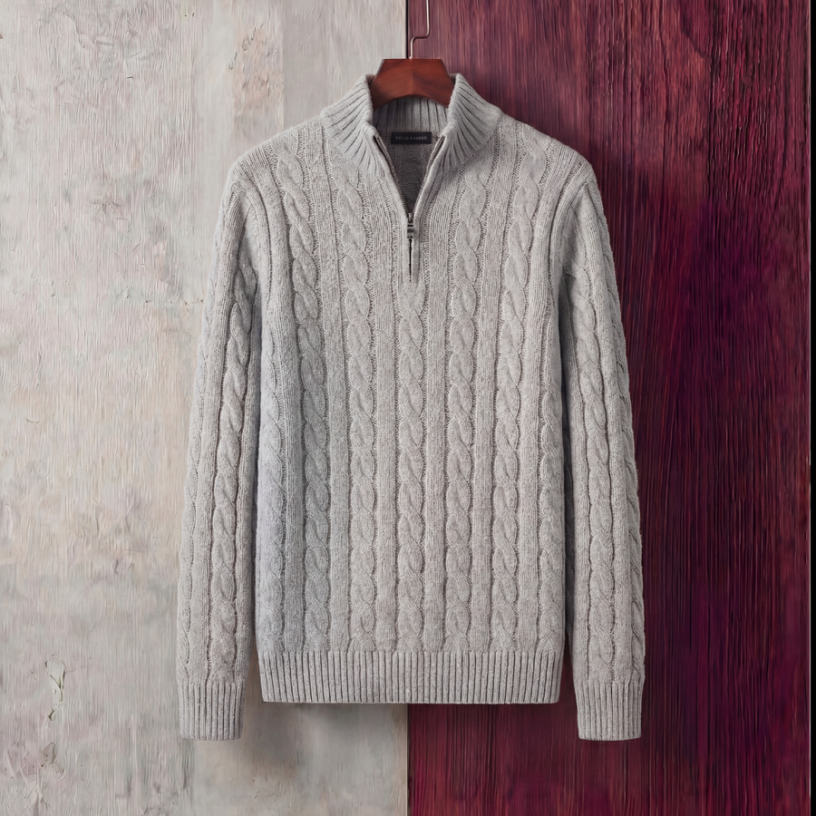 Men's Cable Knit Sweater Quarter Zip Long Sleeve Casual Layering
