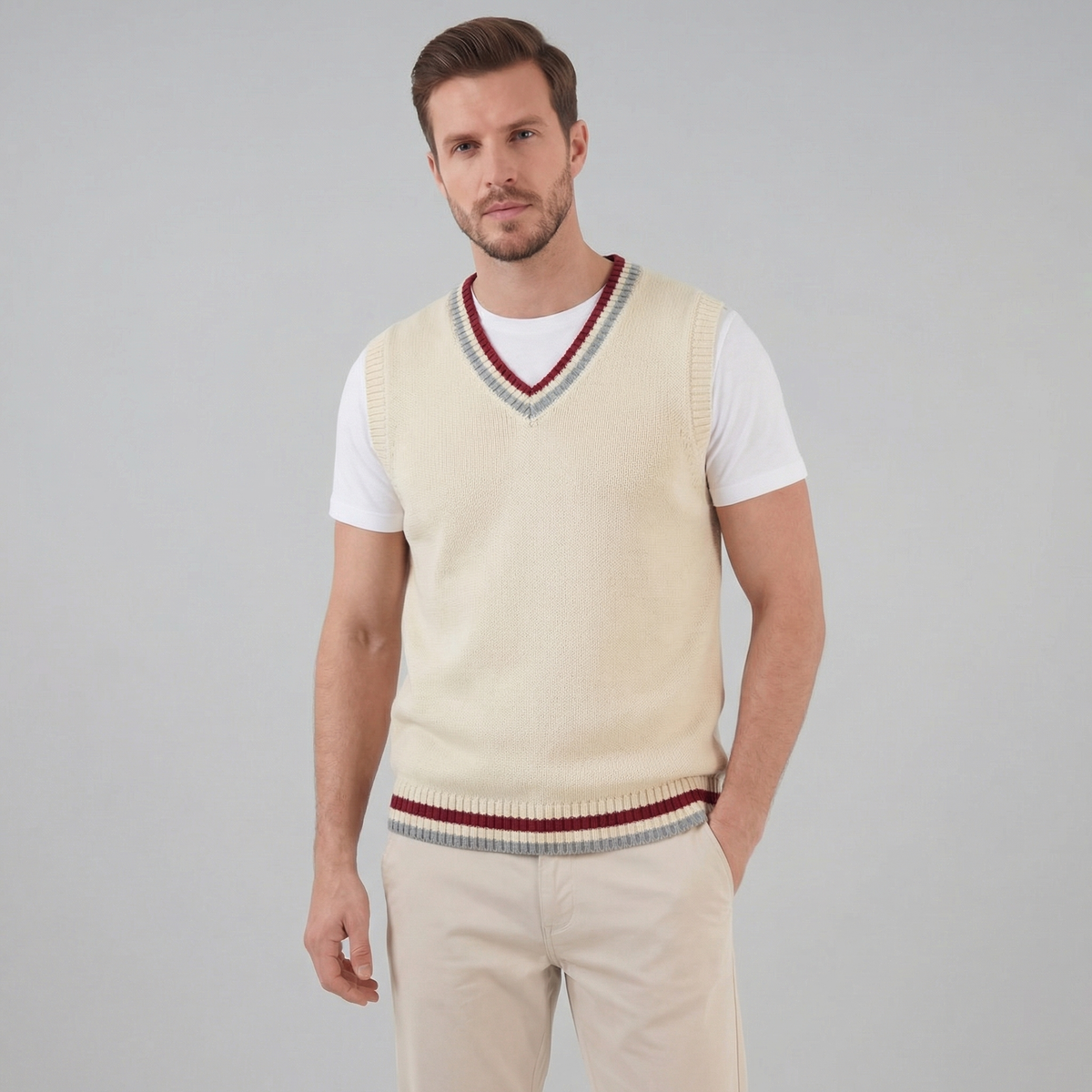 Men's V-Neck Sweater Vest Cable Knit Classic Fit Layering Casual Everyday