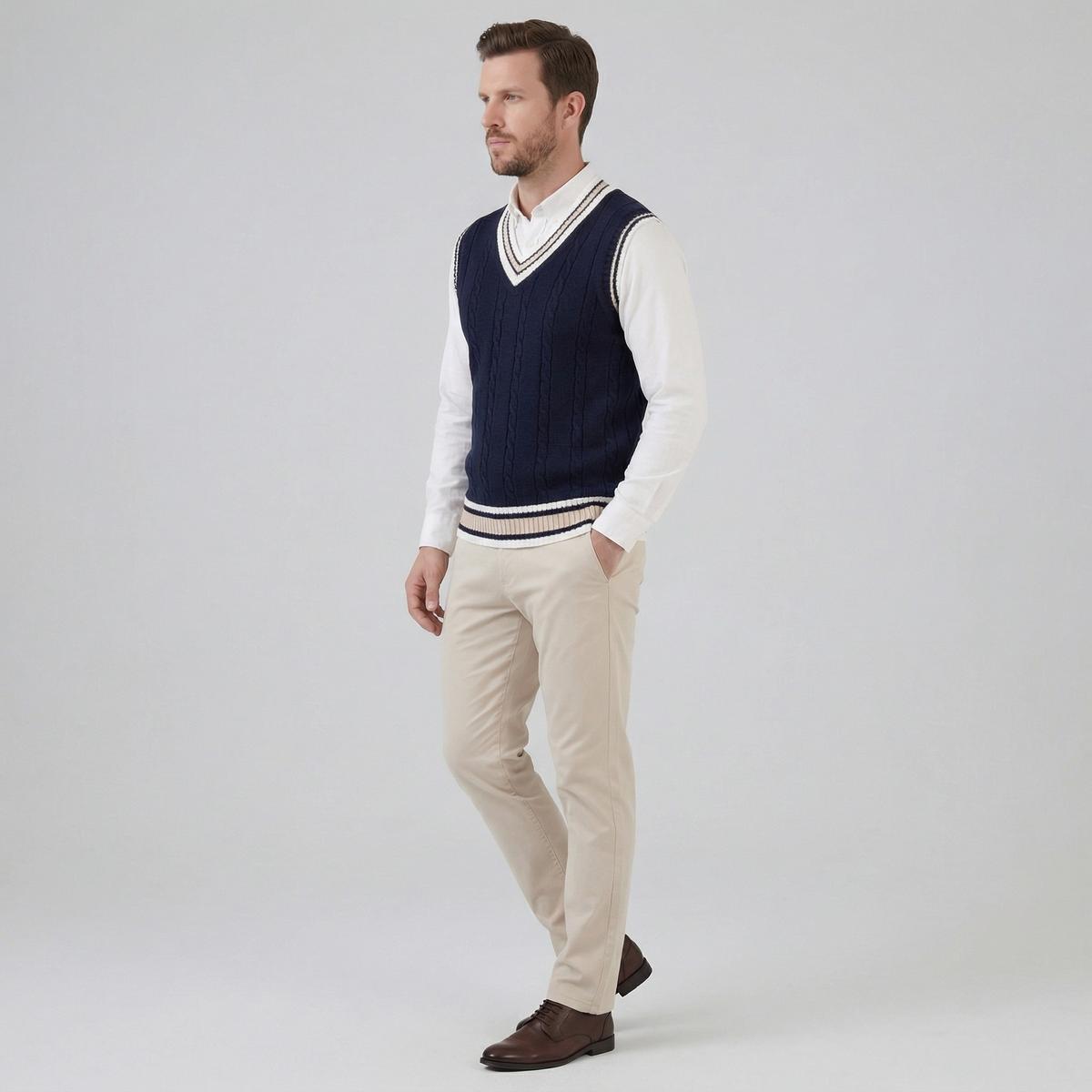 Men's V-Neck Sweater Vest Cable Knit Classic Fit Layering Casual Everyday