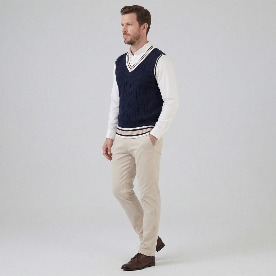 Men's V-Neck Sweater Vest Cable Knit Classic Fit Layering Casual Everyday