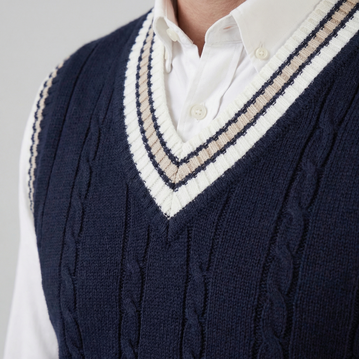 Men's V-Neck Sweater Vest Cable Knit Classic Fit Layering Casual Everyday