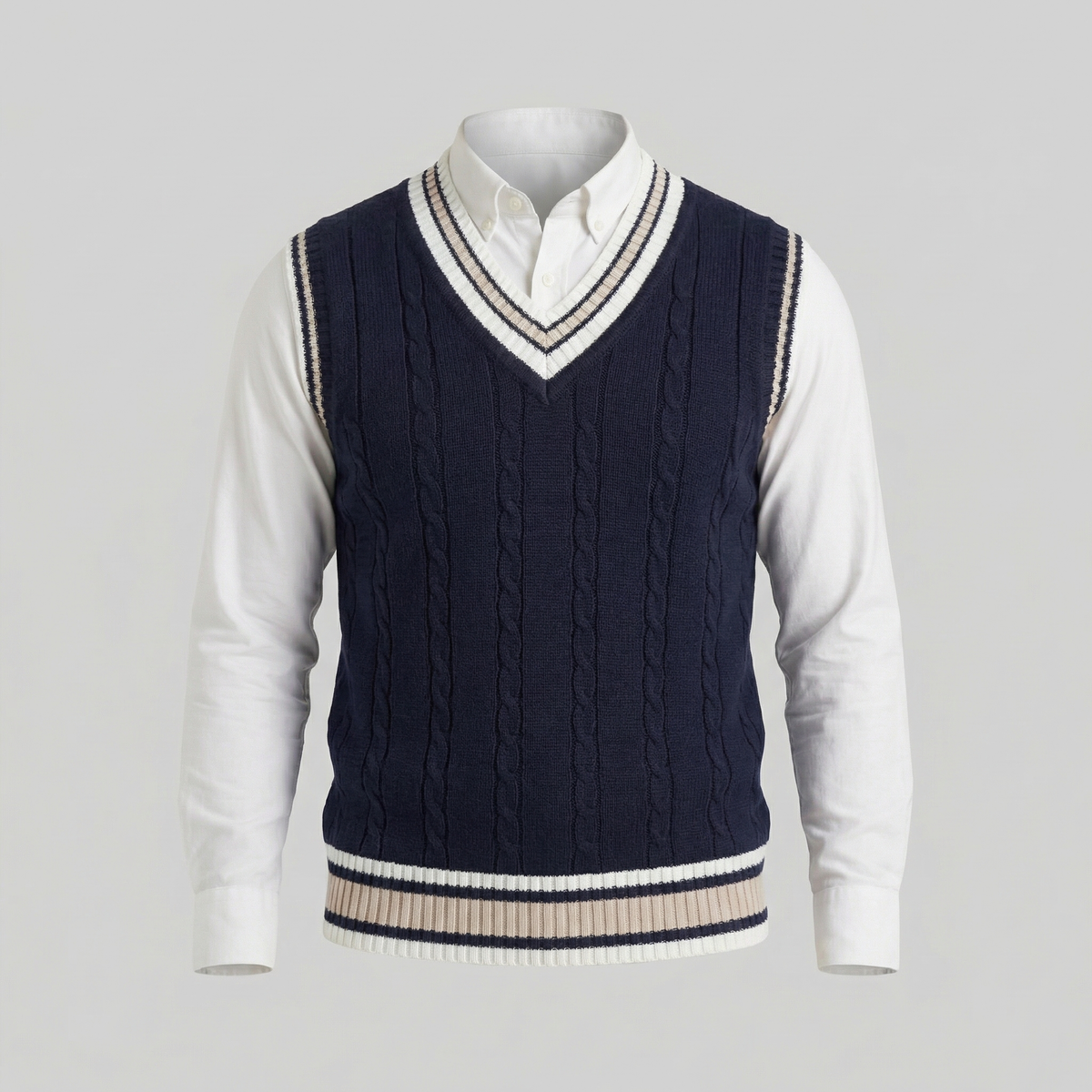 Men's V-Neck Sweater Vest Cable Knit Classic Fit Layering Casual Everyday
