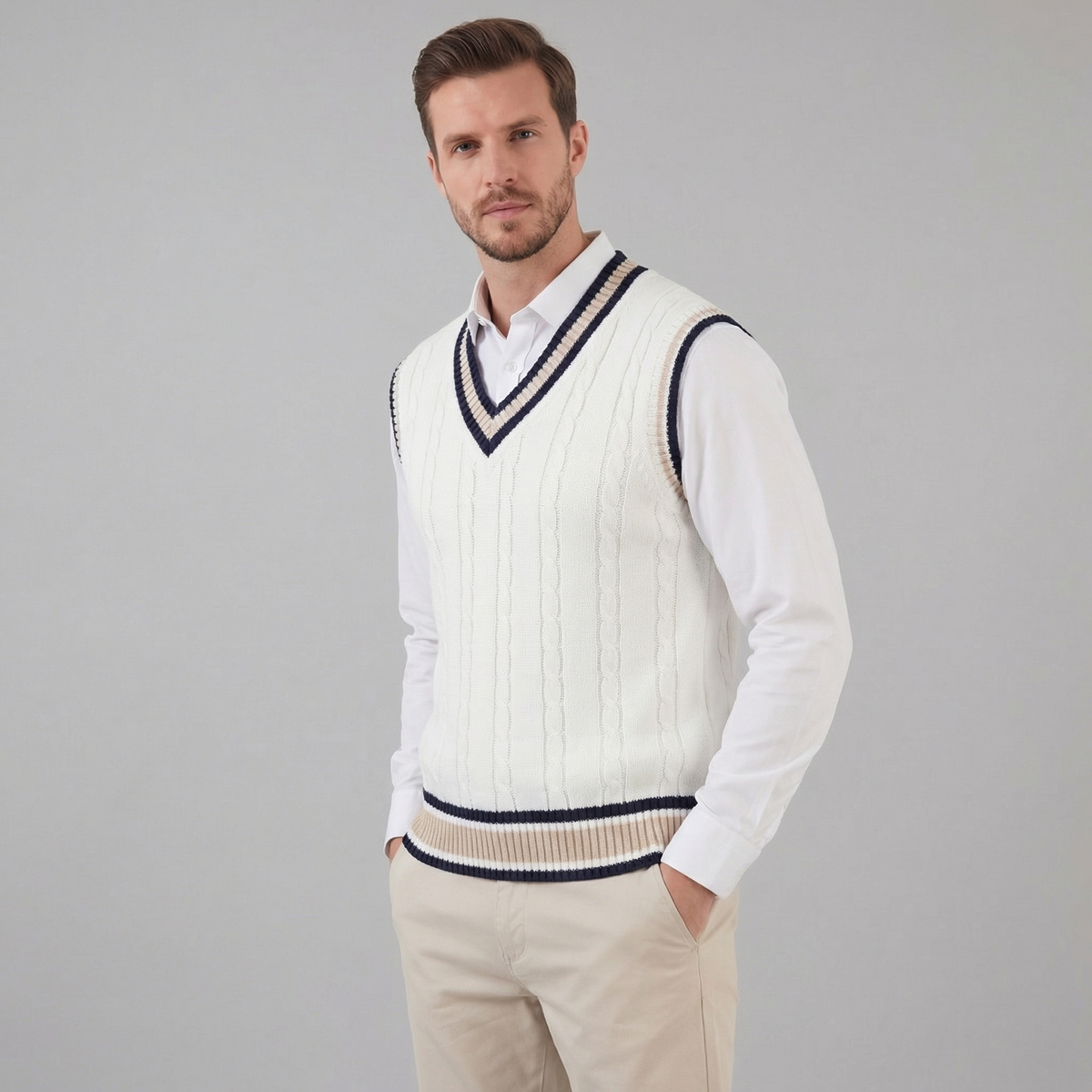 Men's V-Neck Sweater Vest Cable Knit Classic Fit Layering Casual Everyday