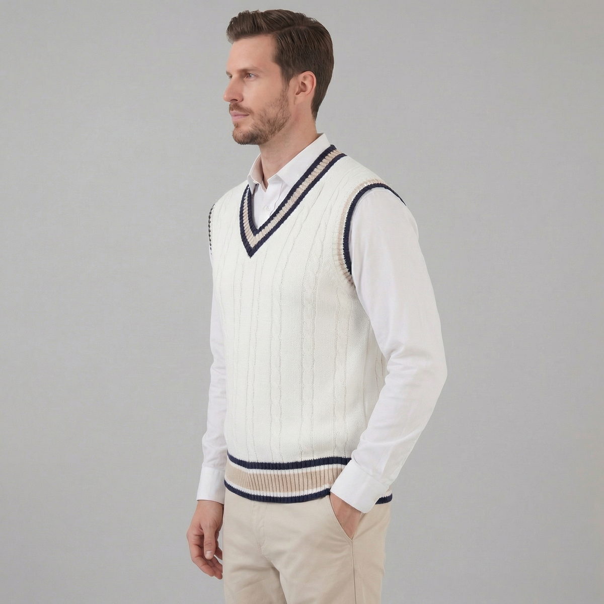 Men's V-Neck Sweater Vest Cable Knit Classic Fit Layering Casual Everyday