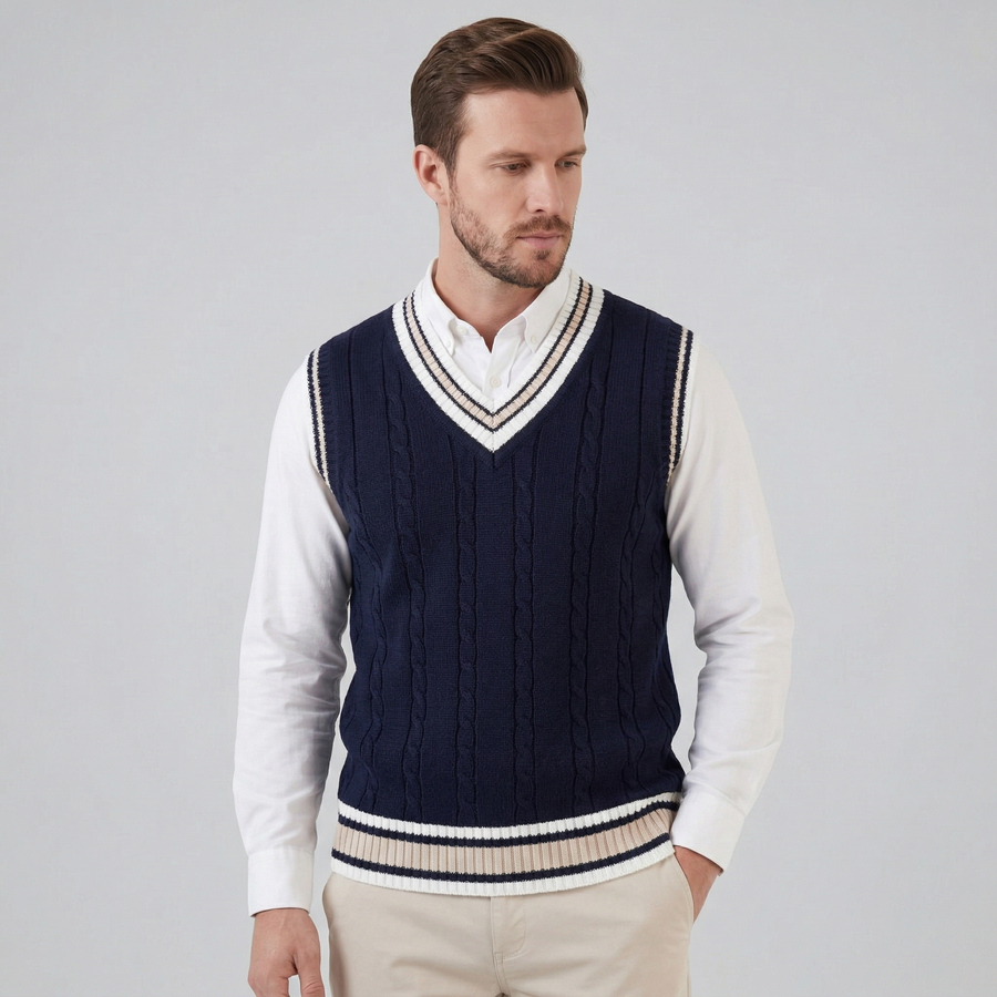 Men's V-Neck Sweater Vest Cable Knit Classic Fit Layering Casual Everyday