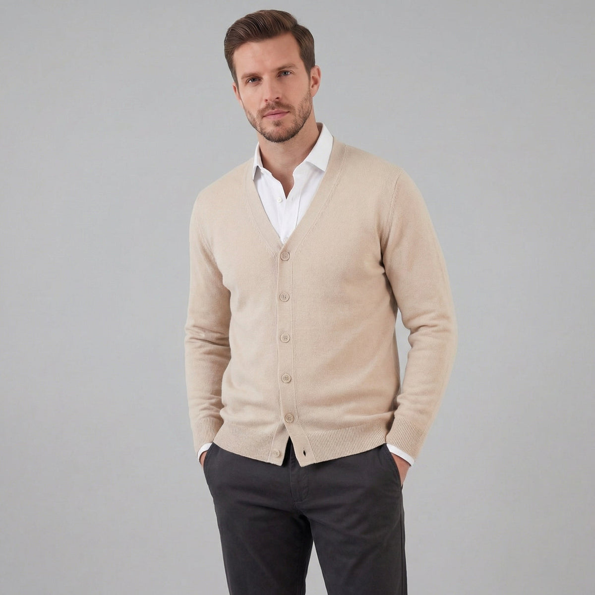 Men's Casual V-Neck Cardigan Relaxed Fit Long Sleeve Lightweight Layering