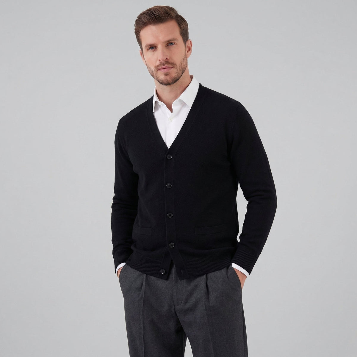 Men's Casual V-Neck Cardigan Relaxed Fit Long Sleeve Lightweight Layering