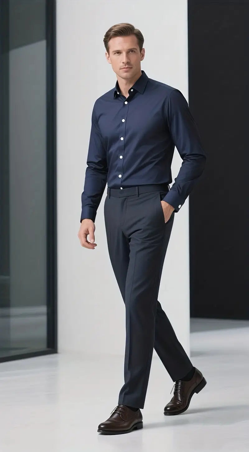 Men's Formal Slim Fit Shirt Long Sleeve Button-Down Classic Business Attire