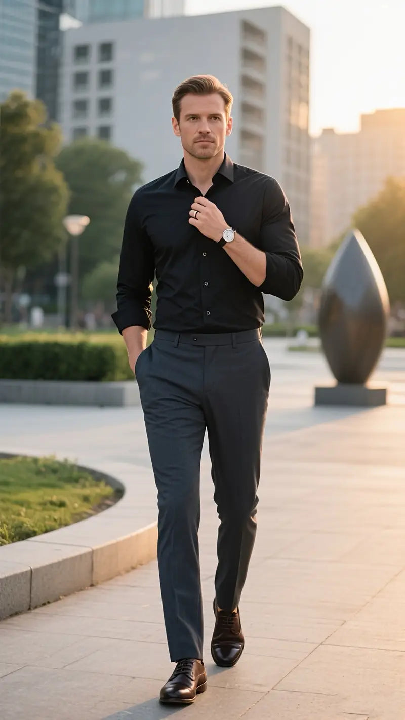 Men's Formal Slim Fit Shirt Long Sleeve Button-Down Classic Business Attire