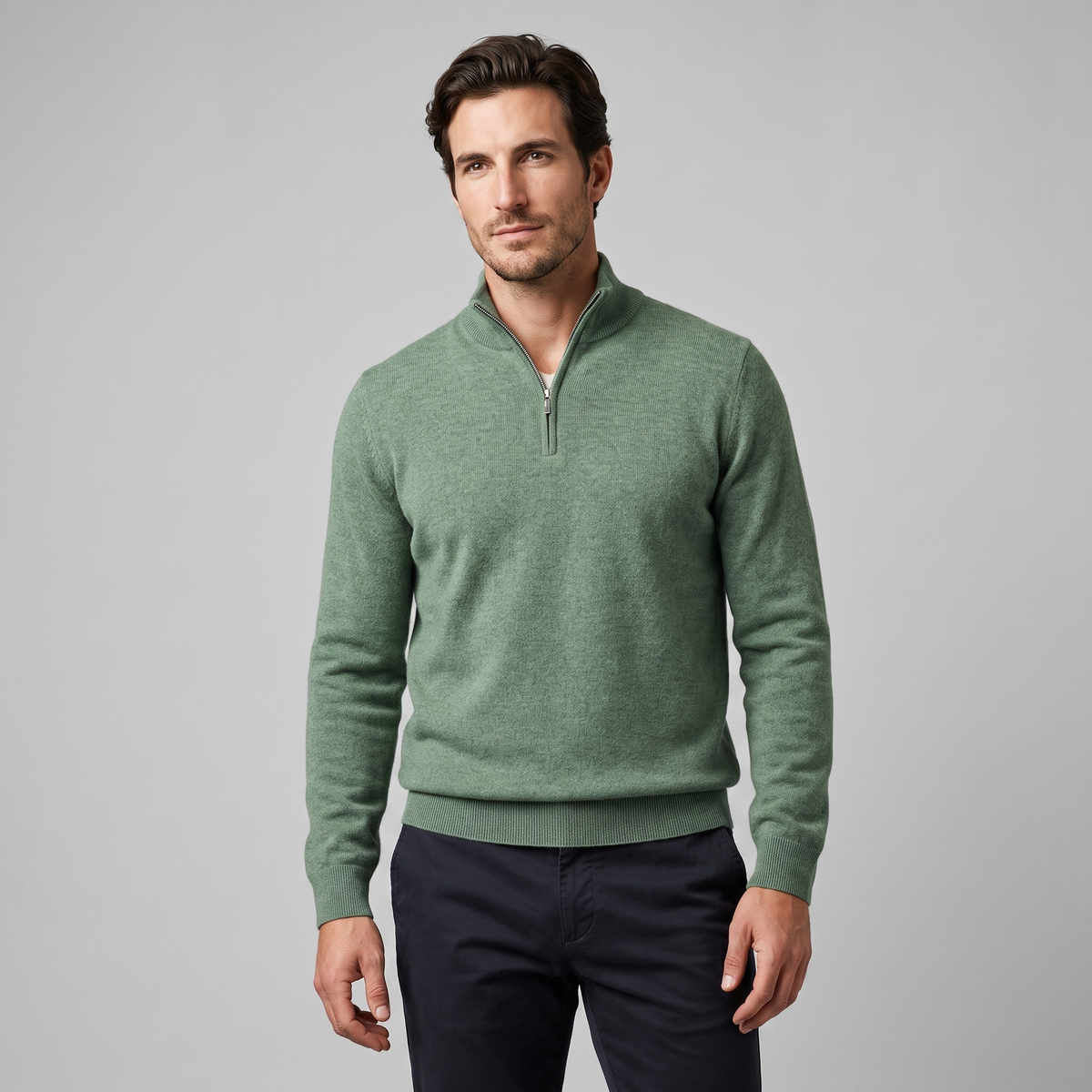 Men's Casual Half-Zip Sweater Relaxed Fit Long Sleeve Everyday Layering