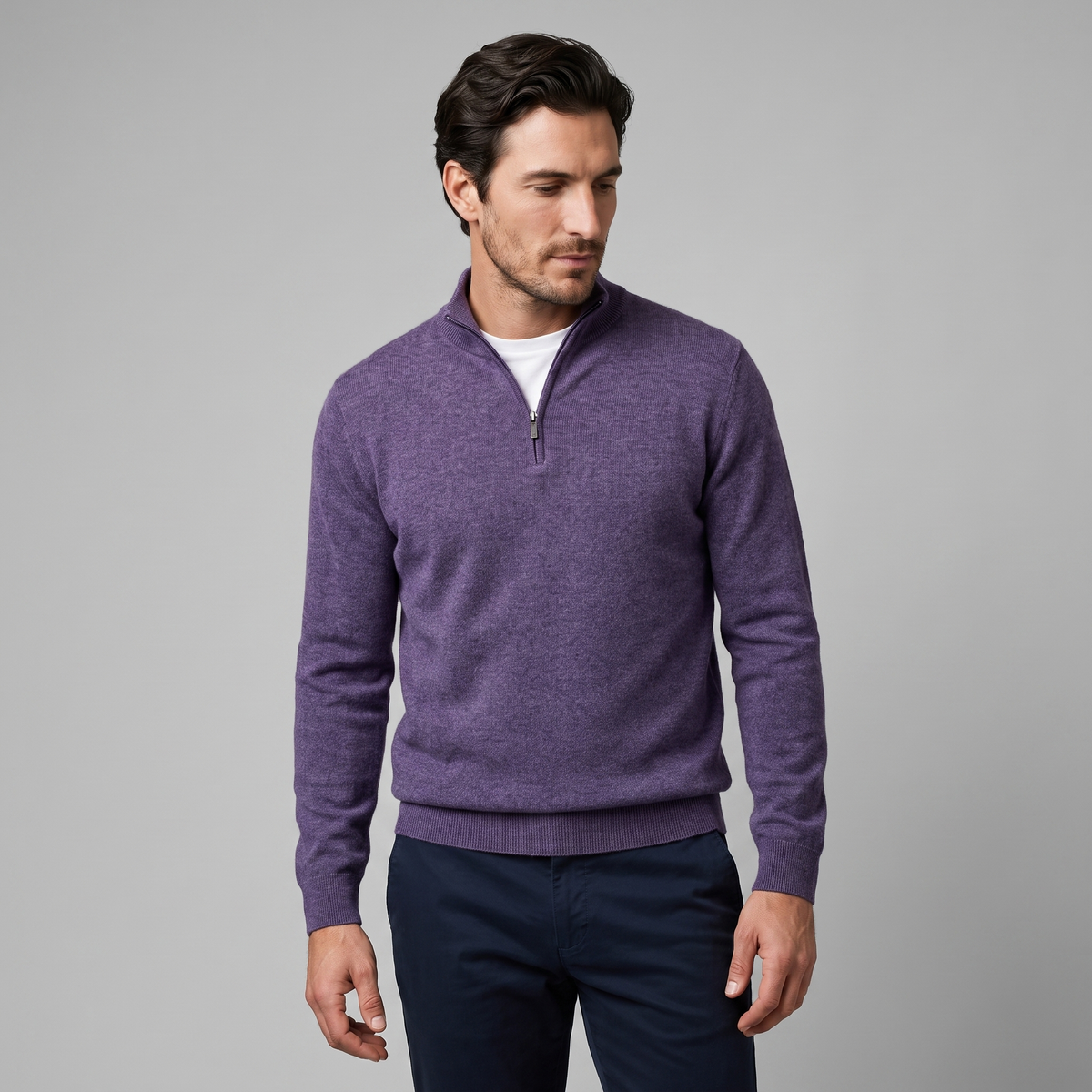 Men's Casual Half-Zip Sweater Relaxed Fit Long Sleeve Everyday Layering