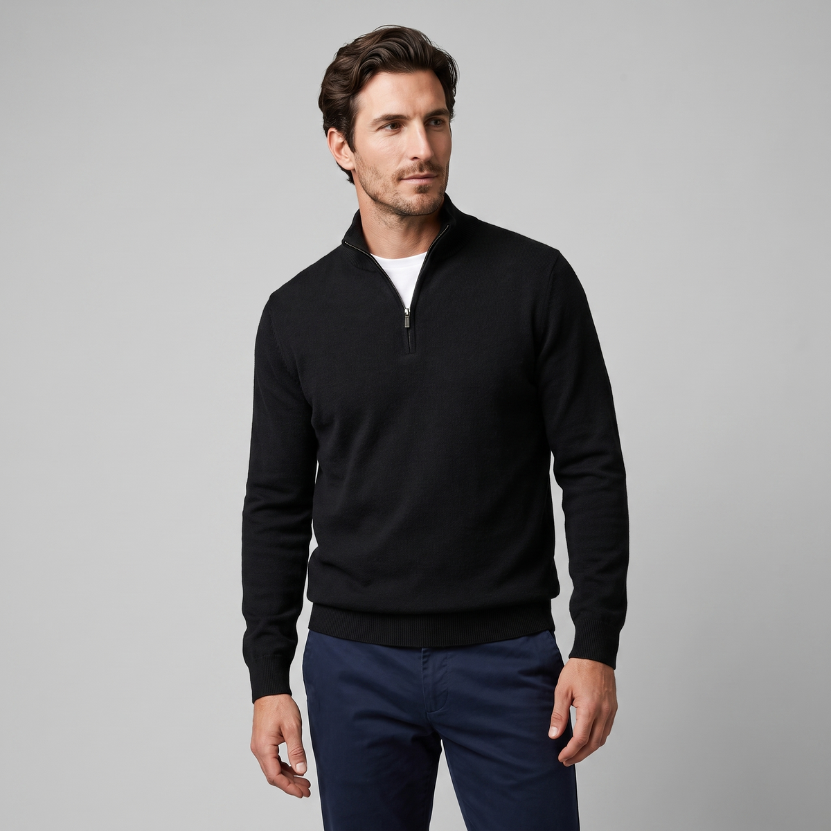 Men's Casual Half-Zip Sweater Relaxed Fit Long Sleeve Everyday Layering