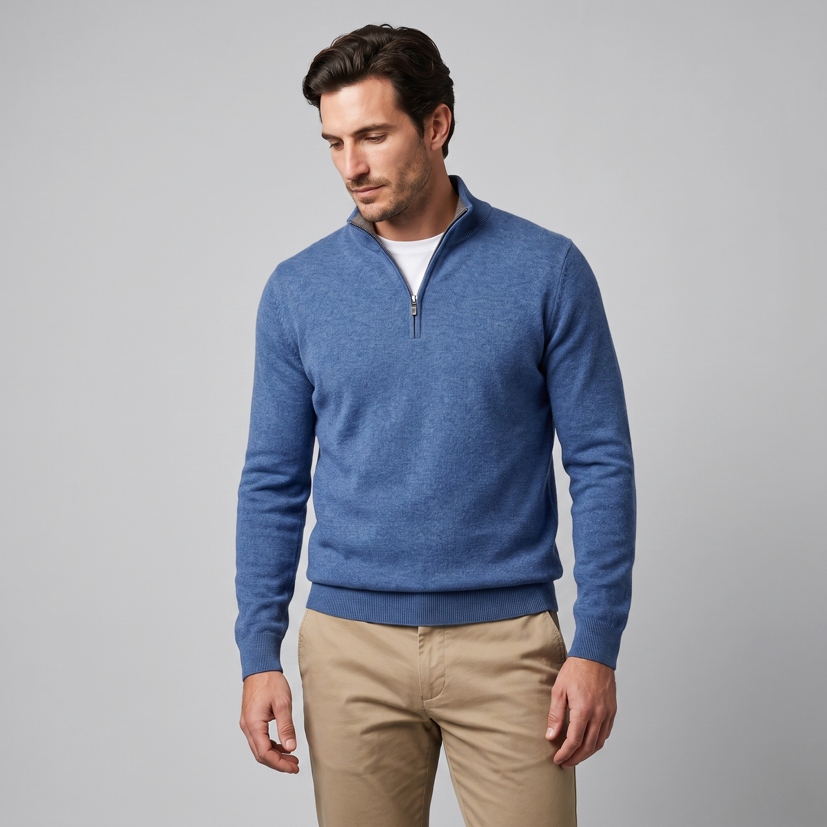 Men's Casual Half-Zip Sweater Relaxed Fit Long Sleeve Everyday Layering