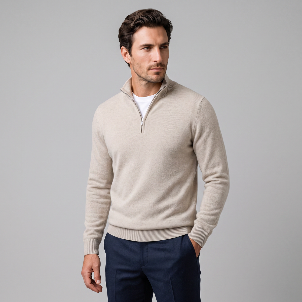 Men's Casual Half-Zip Sweater Relaxed Fit Long Sleeve Everyday Layering