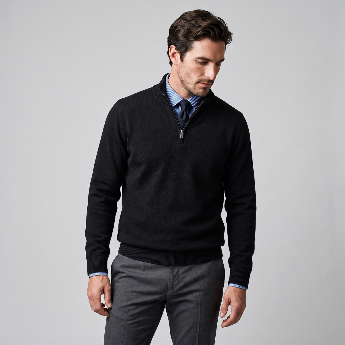 Men's Casual Half-Zip Sweater Relaxed Fit Long Sleeve Everyday Layering