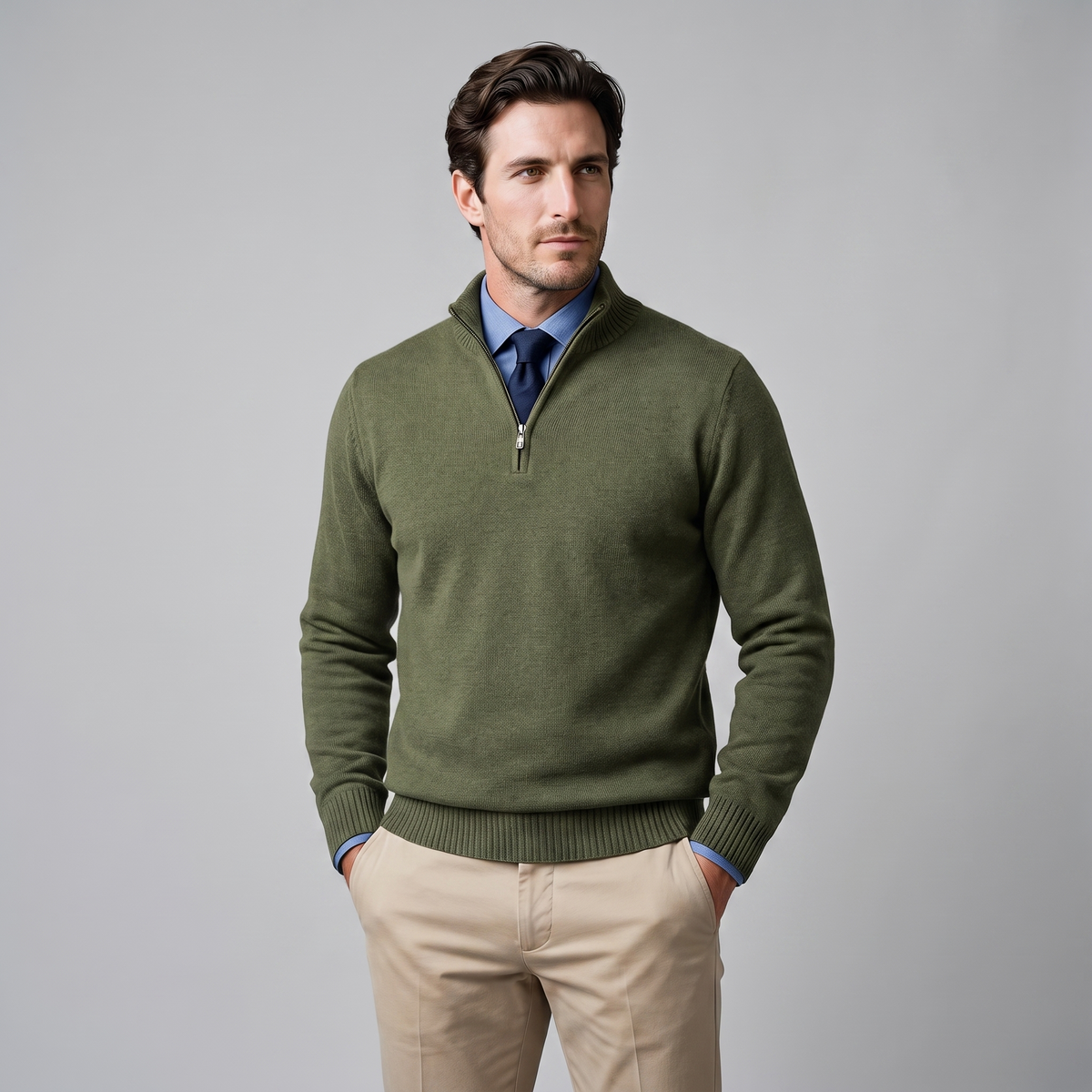 Men's Casual Half-Zip Sweater Relaxed Fit Long Sleeve Everyday Layering