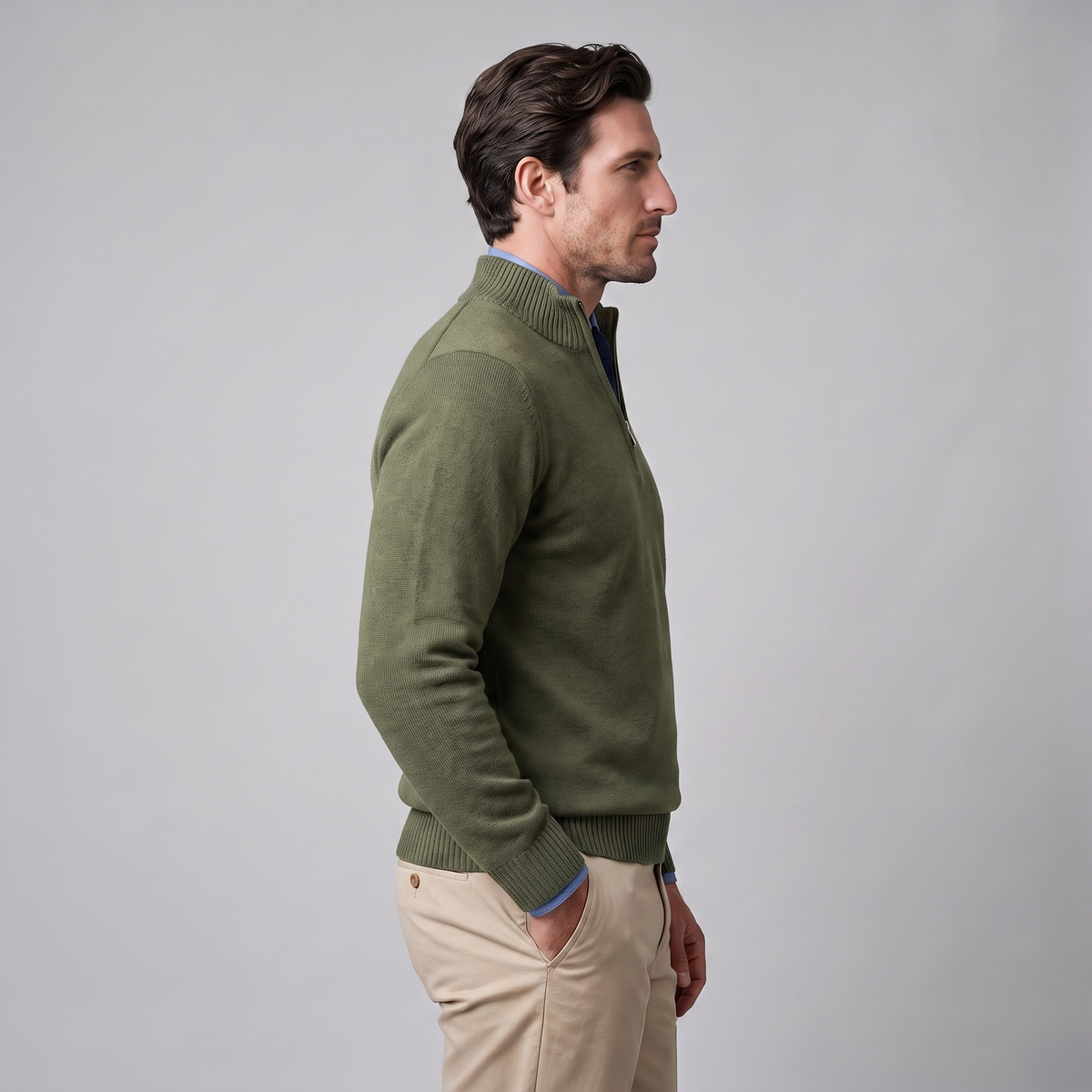 Men's Casual Half-Zip Sweater Relaxed Fit Long Sleeve Everyday Layering