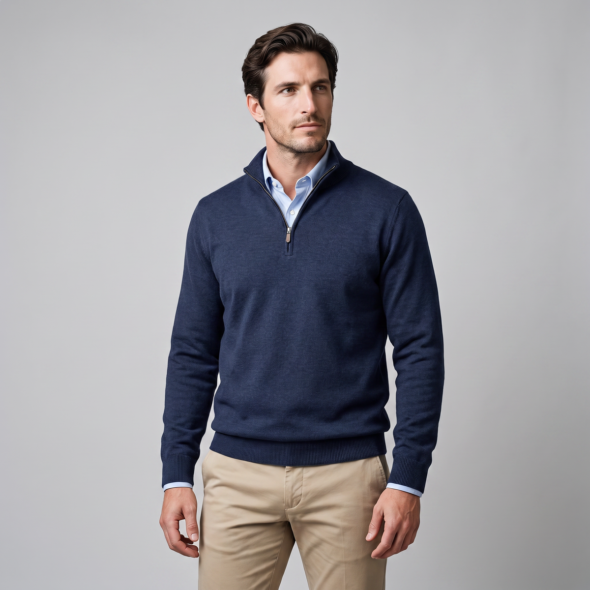 Men's Casual Half-Zip Sweater Relaxed Fit Long Sleeve Everyday Layering