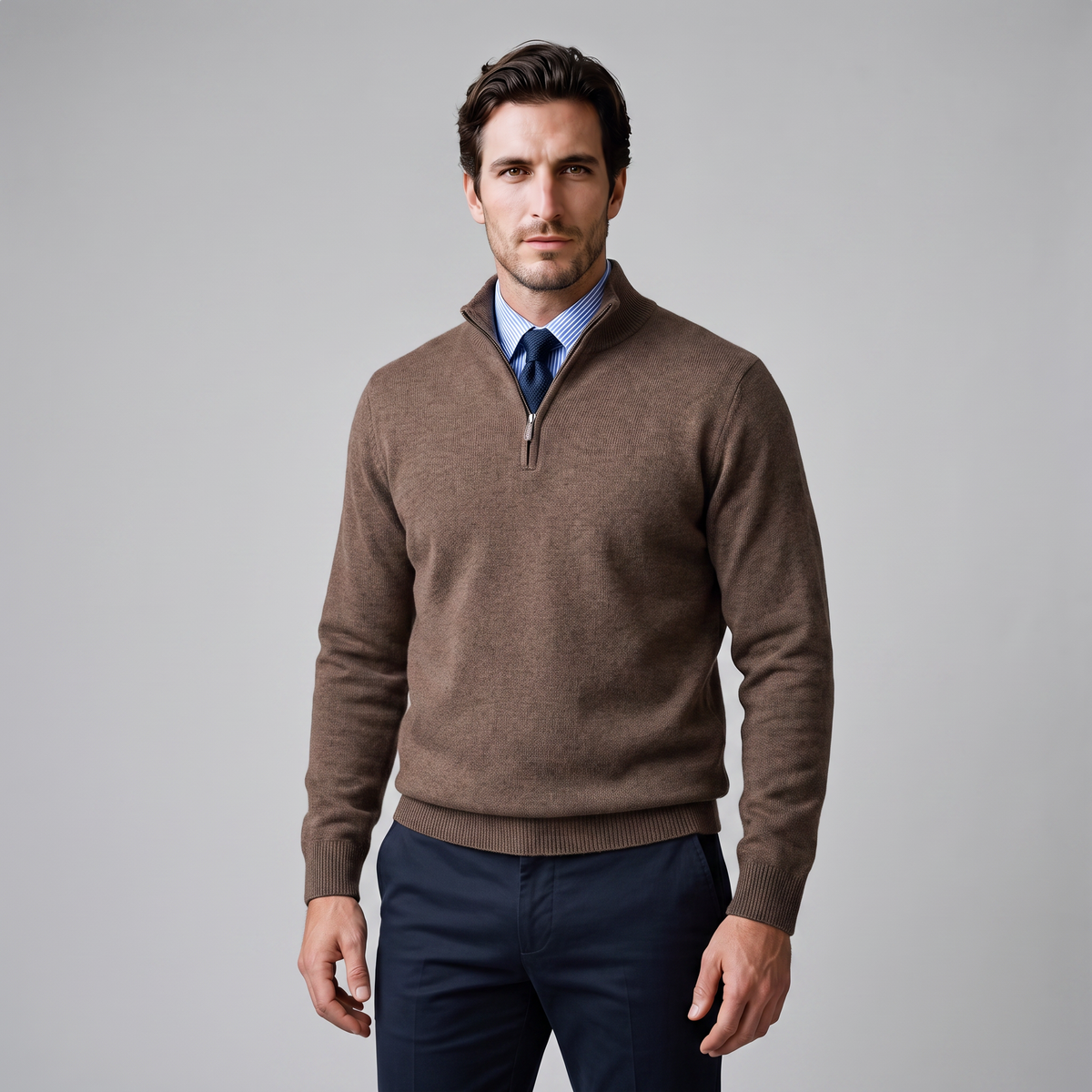 Men's Casual Half-Zip Sweater Relaxed Fit Long Sleeve Everyday Layering