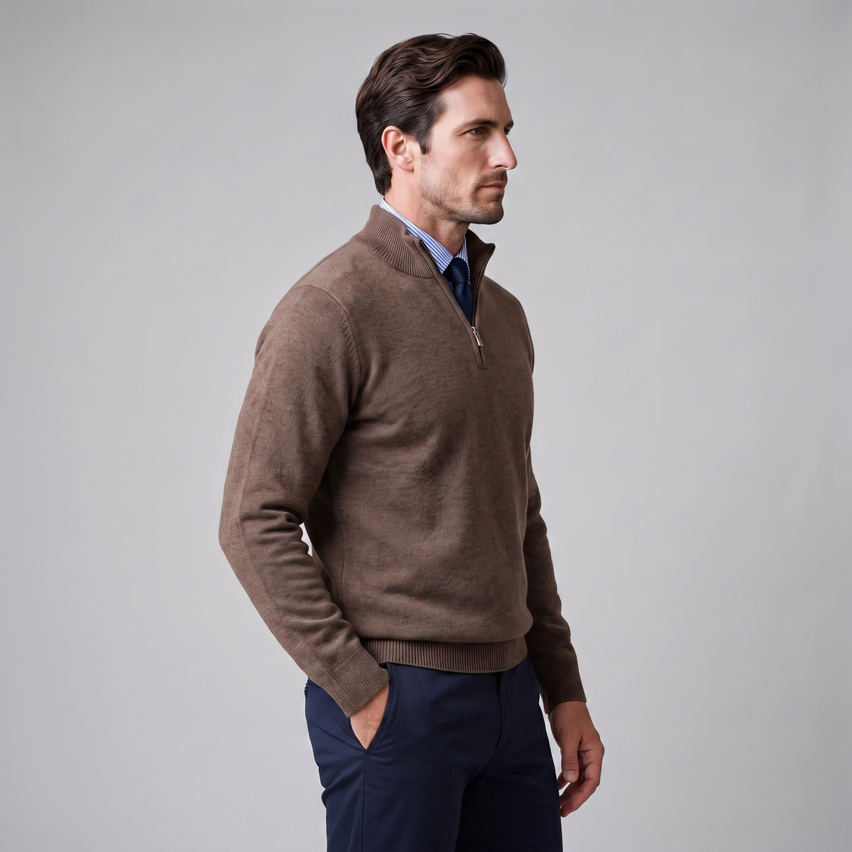 Men's Casual Half-Zip Sweater Relaxed Fit Long Sleeve Everyday Layering
