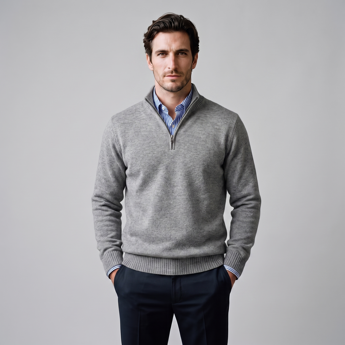 Men's Casual Half-Zip Sweater Relaxed Fit Long Sleeve Everyday Layering