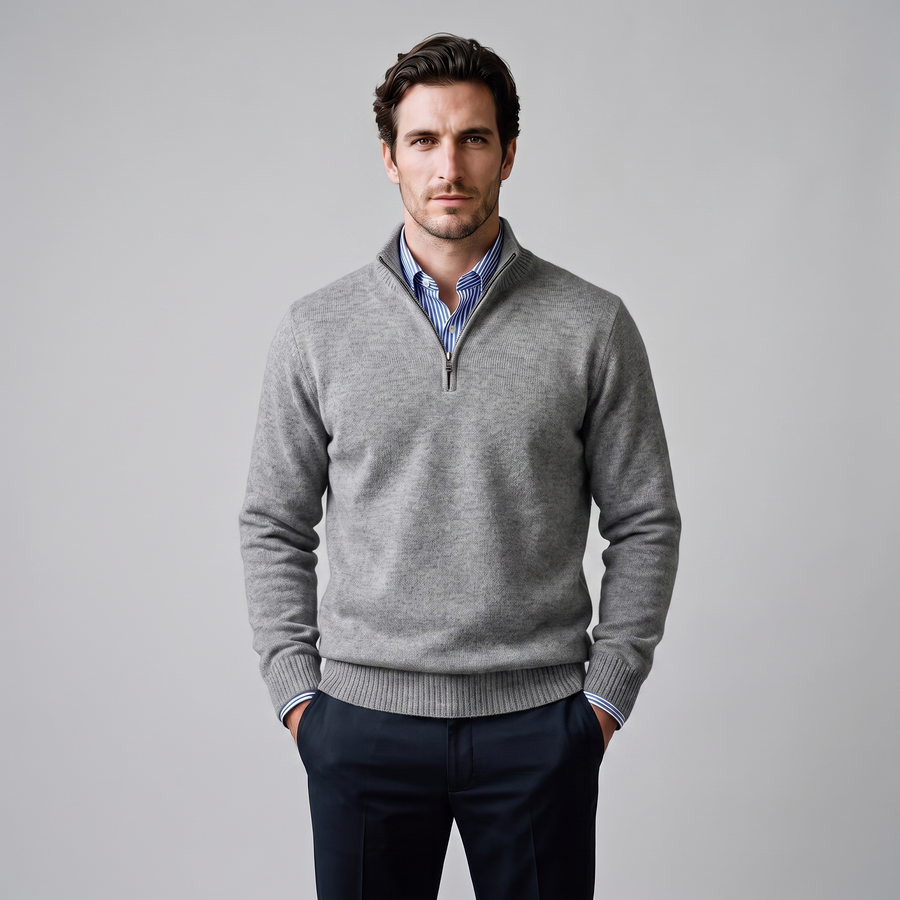 Men's Casual Half-Zip Sweater Relaxed Fit Long Sleeve Everyday Layering