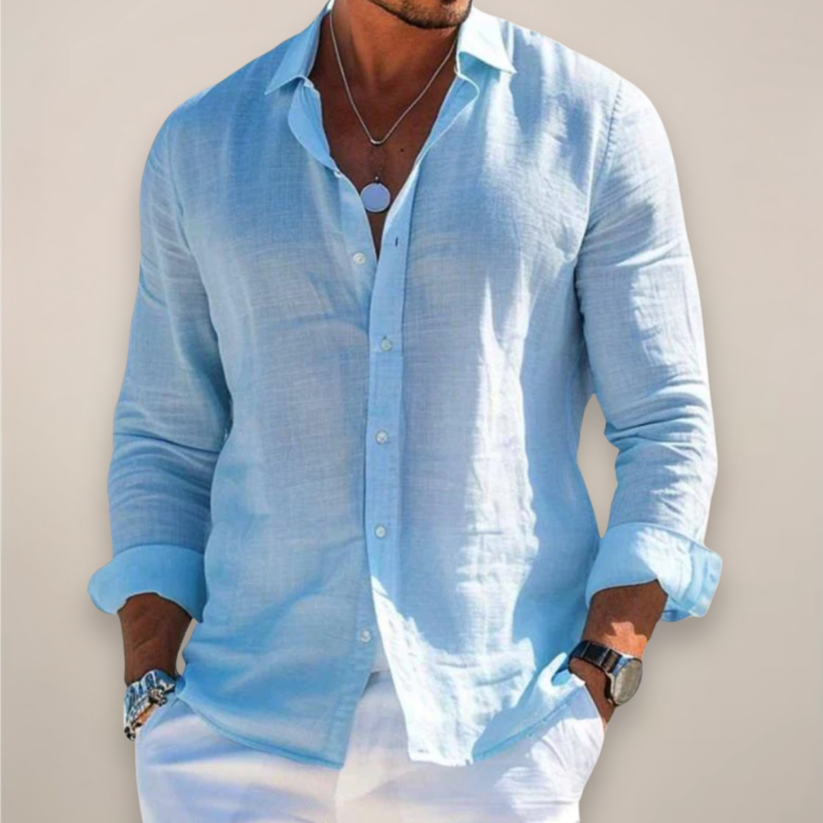 Men's Casual Long Sleeve Shirt Relaxed Fit Button-Up Versatile Everyday Wear
