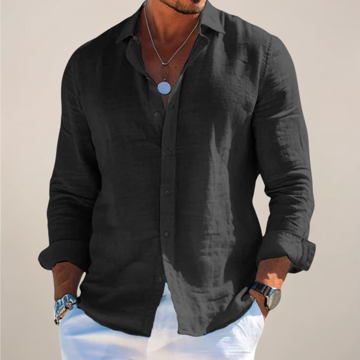 Men's Casual Long Sleeve Shirt Relaxed Fit Button-Up Versatile Everyday Wear