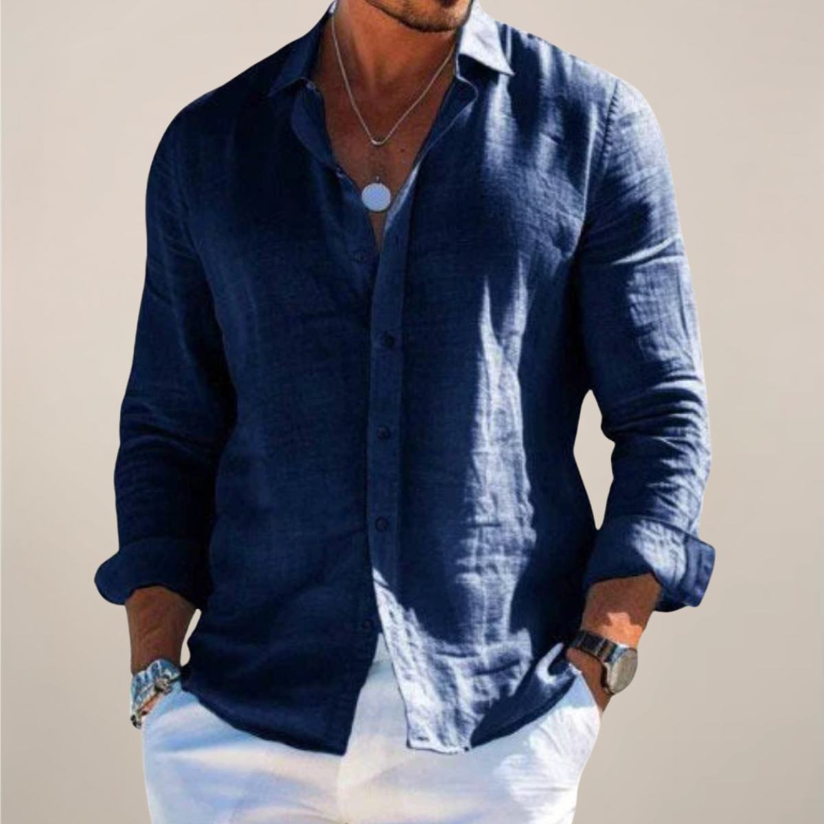 Men's Casual Long Sleeve Shirt Relaxed Fit Button-Up Versatile Everyday Wear