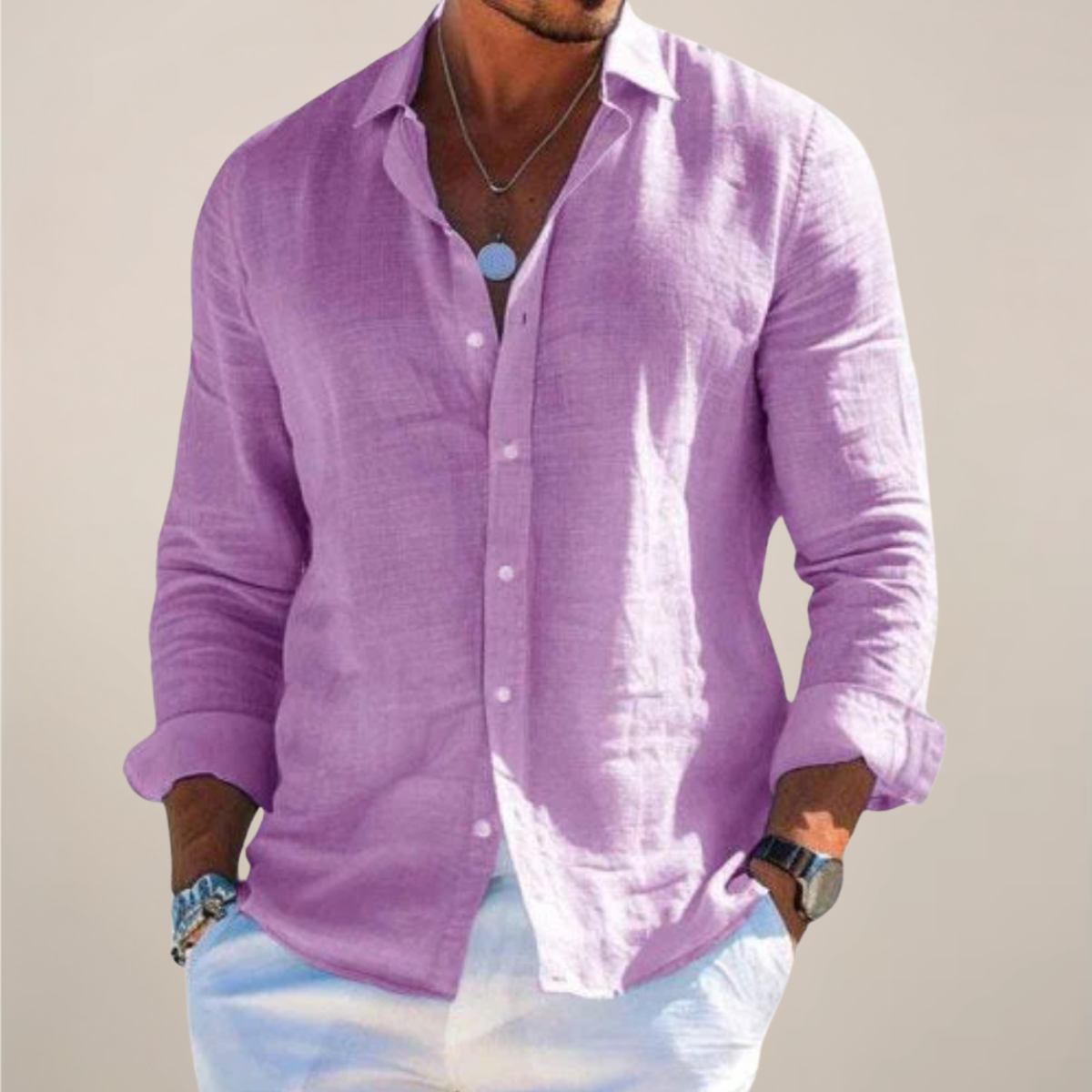 Men's Casual Long Sleeve Shirt Relaxed Fit Button-Up Versatile Everyday Wear