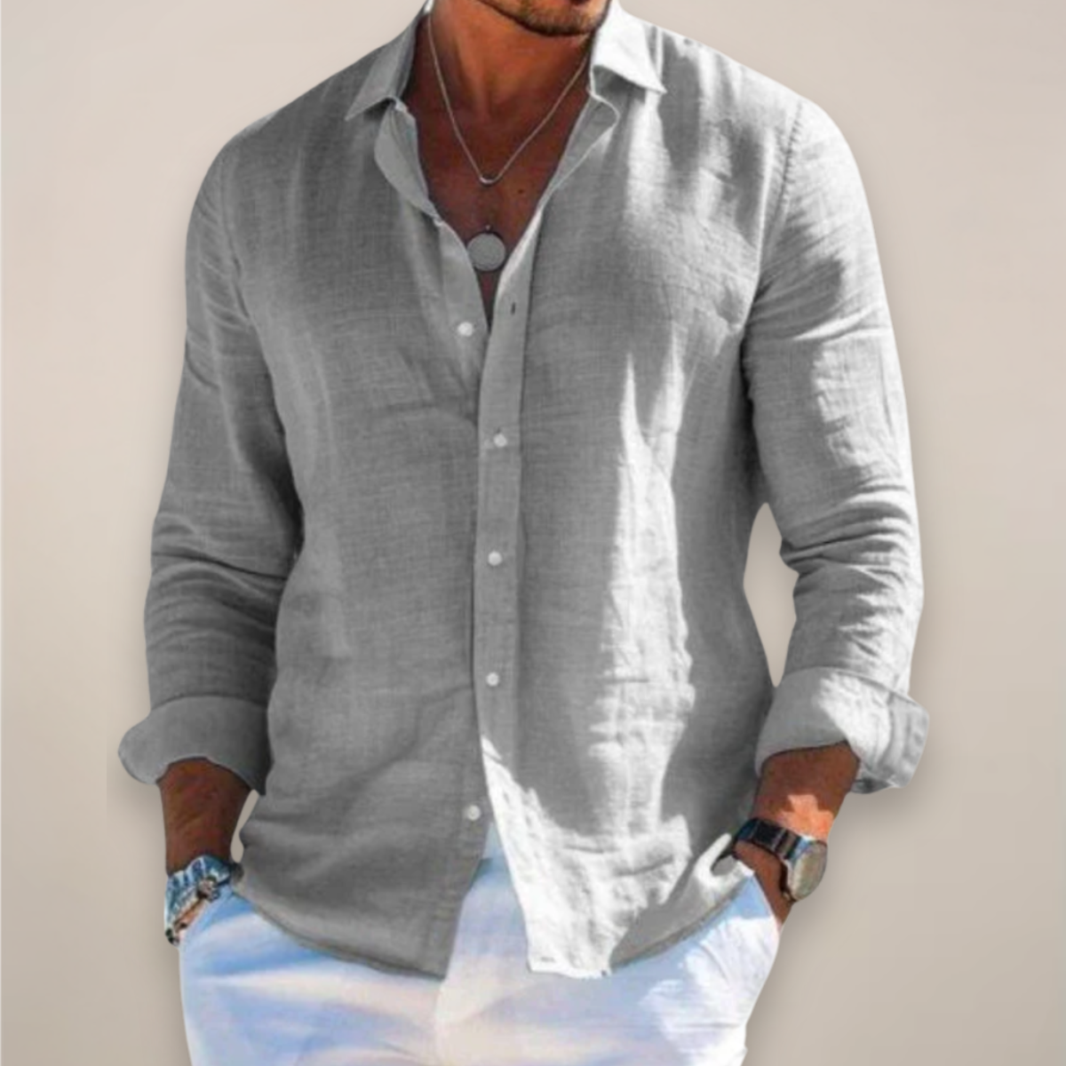 Men's Casual Long Sleeve Shirt Relaxed Fit Button-Up Versatile Everyday Wear