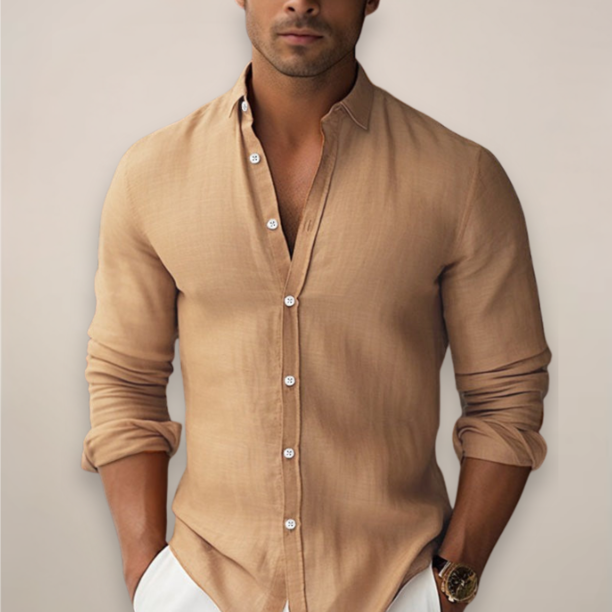 Men's Long Sleeve Band Collar Shirt Relaxed Fit Casual Everyday Versatile
